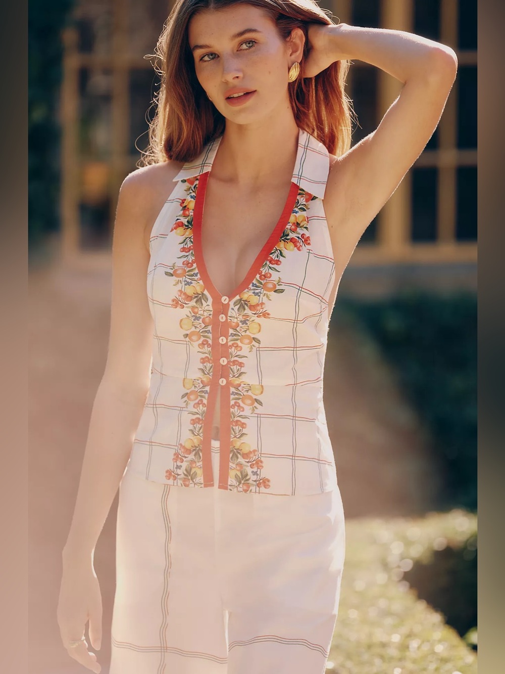 Anthropologie Celandine Cotton V-Neck Halter Tank